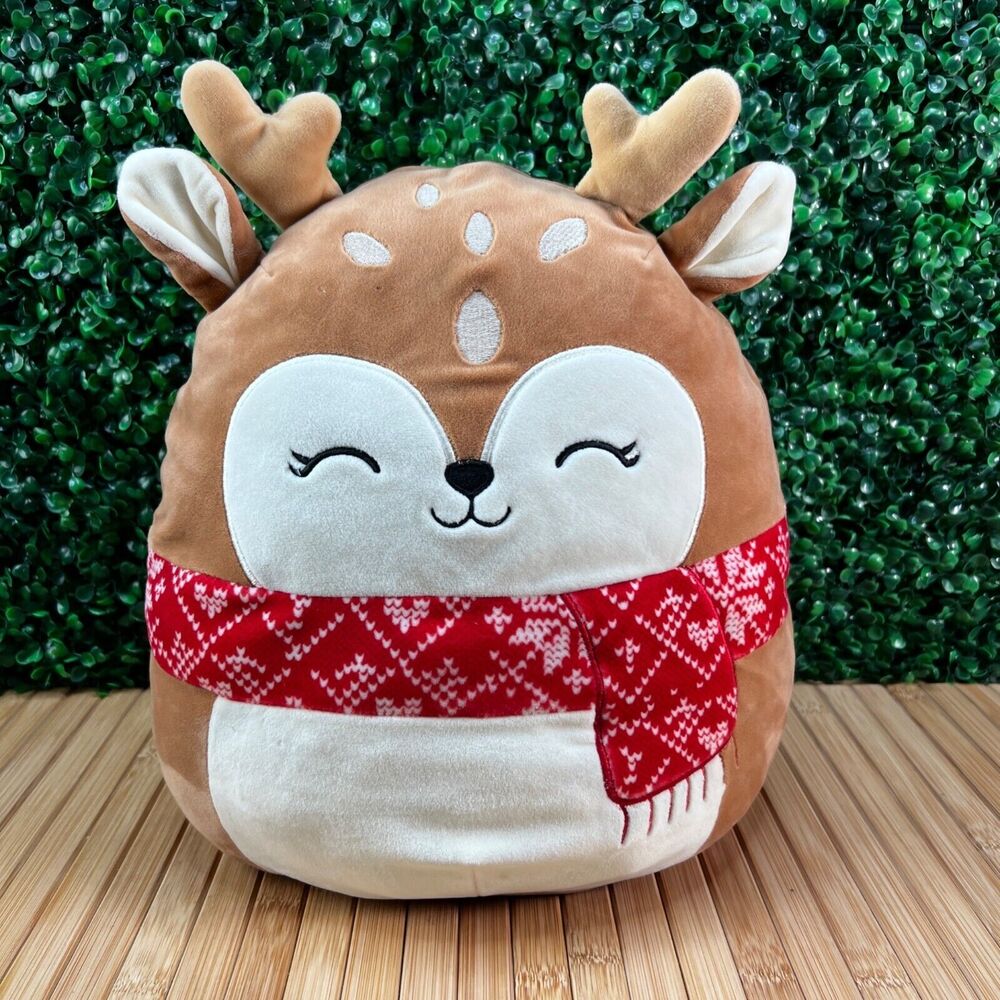 Squishmallow Dawn The Fawn Deer Plush Red Scarf 12" Reindeer Christmas Stuffed